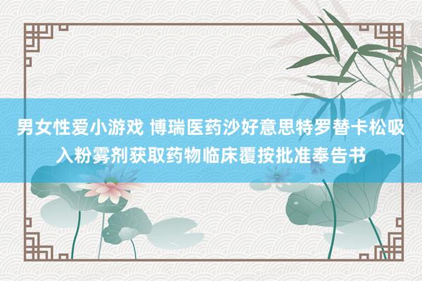 男女性爱小游戏 博瑞医药沙好意思特罗替卡松吸入粉雾剂获取药物临床覆按批准奉告书