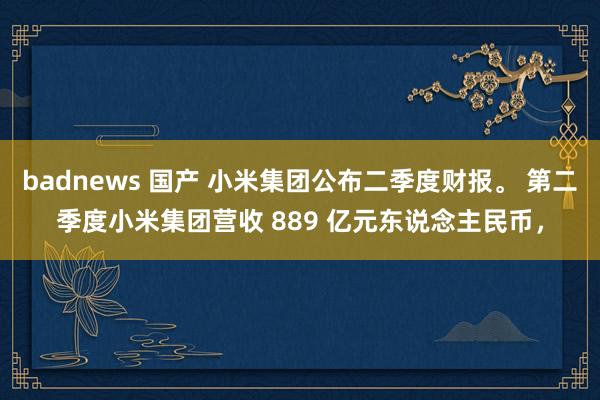 badnews 国产 小米集团公布二季度财报。 第二季度小米集团营收 889 亿元东说念主民币，